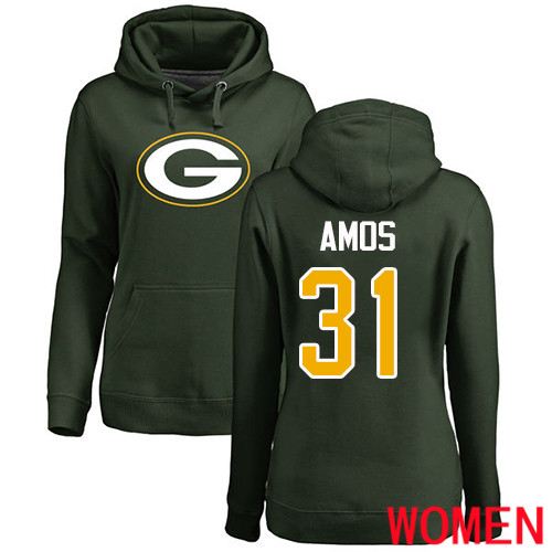 Green Bay Packers Green Women 31 Amos Adrian Name And Number Logo Nike NFL Pullover Hoodie Sweatshirts